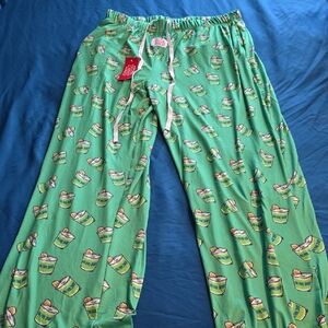 Green Men's Drawstring Lounge Joggers with Snack Cup Print